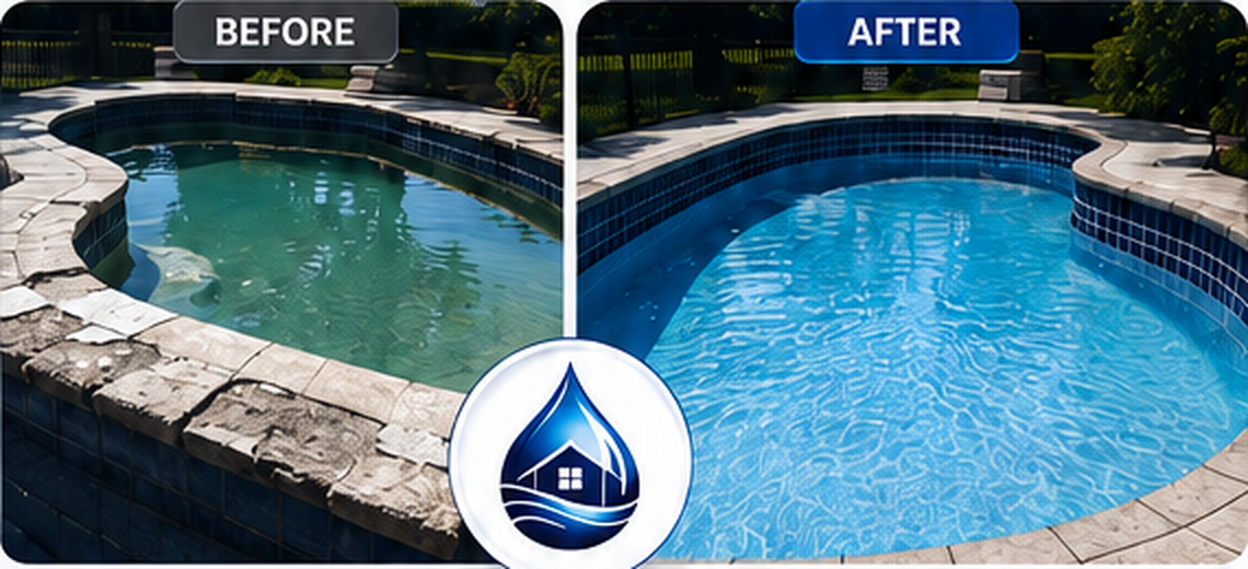 Before and after comparison of a completed Covington pool restoration